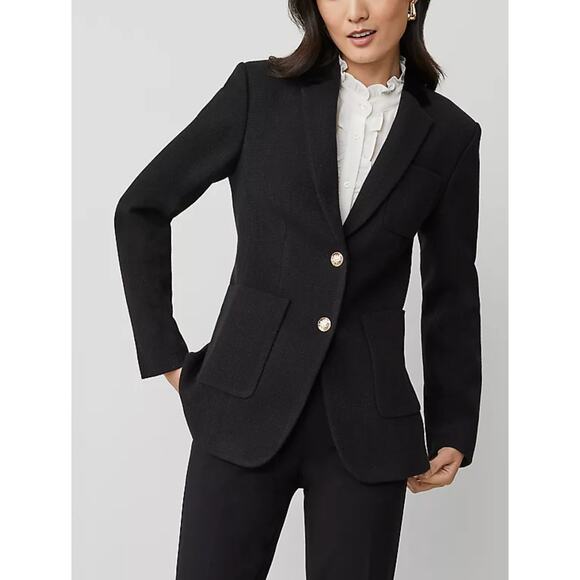 NWOT Ann Taylor The Greenwich Blazer in Basketweave & Velvet Black 10 - Picture 1 of 7